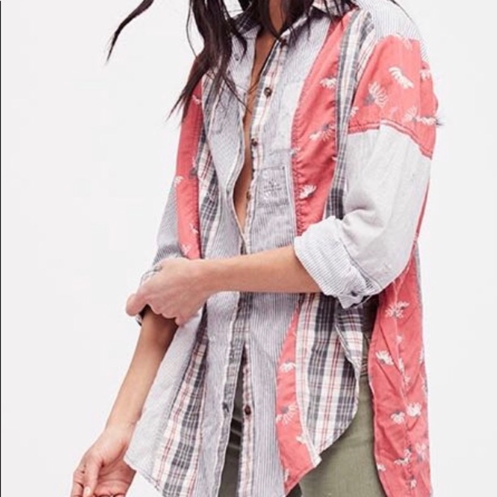 🌻 Free People All Patched Up Button Down Shirt